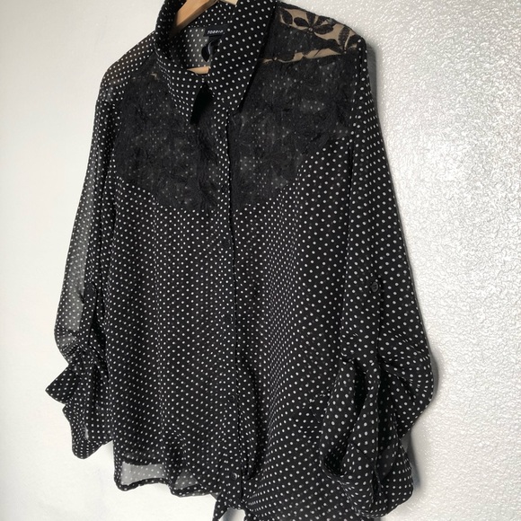 Torrid Semi Sheer Polka Dot Blouse Tie Front - Picture 3 of 5